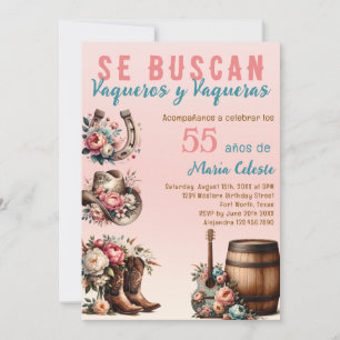 Roze Bloemige Spaanse Western Cowboy 55ste Verjaar Kaart
