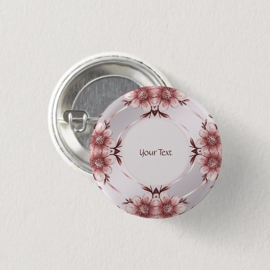 Roze Bloemige Speld Ronde Button 3,2 Cm (Voorkant /achterkant)