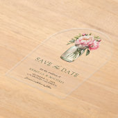 Roze bloemige stenen pot trouw 'save the date' acryl uitnodigingen (Laagn)