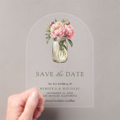 Roze bloemige stenen pot trouw 'save the date' acryl uitnodigingen (Insitu (Draagbaar))
