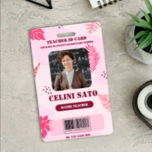 Roze Bloemige Stijl Huisonderwijs ID Kaart