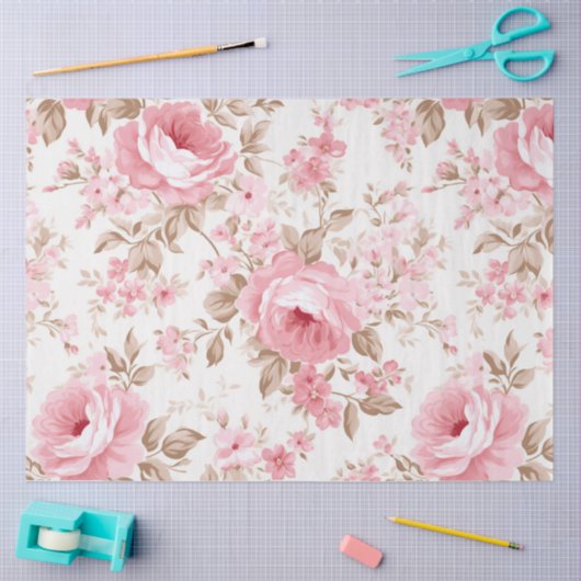  roze bloemige  stijl tissuepapier (Craft)