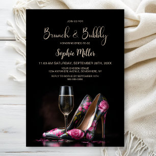 Roze Bloemige Stiletto Schoenen Brunch en Bubbels Kaart