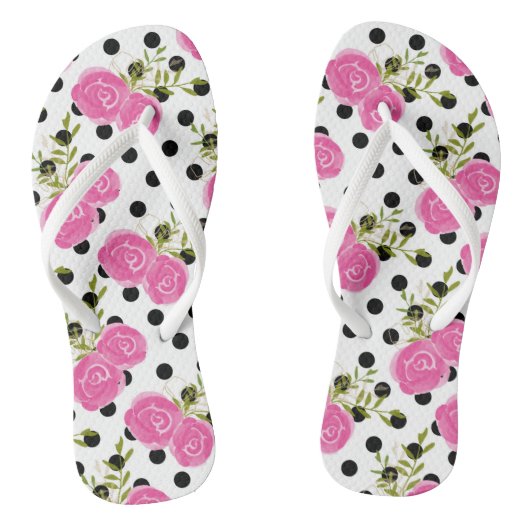 Roze Bloemige Stip Flip Flops (Voetbed)