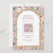 Roze Bloemige Stof Roze Boog QR Code Moslim Bruilo Kaart (Achterkant)