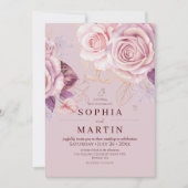 Roze bloemige stoffige rozen Boho bruiloft Kaart (Voorkant)