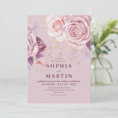 Roze bloemige stoffige rozen Boho bruiloft Kaart (Staand voorkant)