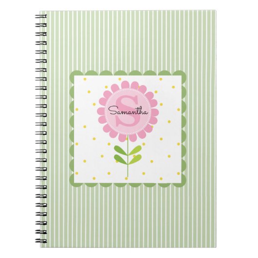 Roze bloemige strepen en gestippeld monogram notitieboek (Voorkant)