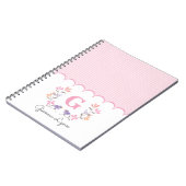Roze Bloemige Strepen Monogram Notitieboek (Linkerzijde)