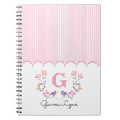 Roze Bloemige Strepen Monogram Notitieboek (Voorkant)
