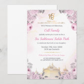 Roze Bloemige Sukhmani Sahib Path Uitnodiging (Voorkant / Achterkant)