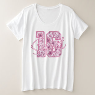 Roze bloemige Sweet 16 elegante 16e verjaardagscad Grote Maat T-shirt