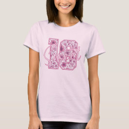 Roze bloemige Sweet 16 elegante 16e verjaardagscad T-shirt