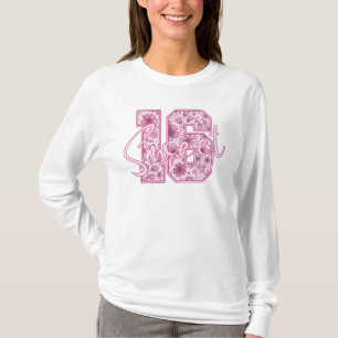 Roze Bloemige Sweet 16 Elegante 16e Verjaardagscad T-shirt
