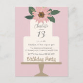 Roze Bloemige Taart Verjaardagsfeestje  Briefkaart (Voorkant)