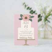Roze Bloemige Taart Verjaardagsfeestje  Briefkaart (Staand voorkant)