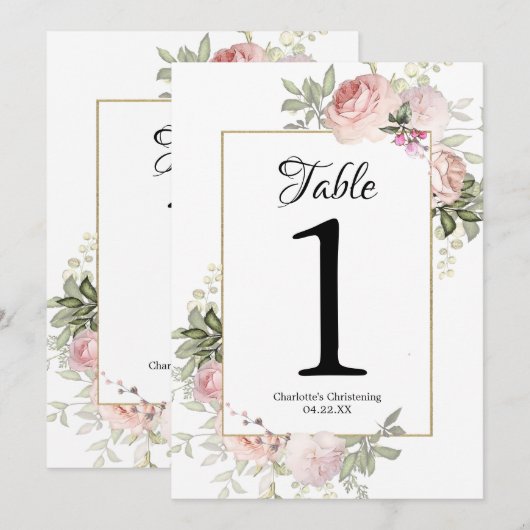 Roze Bloemige Tafel Nummers Kaart (Voorkant / Achterkant)