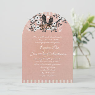 Roze bloemige tak vintage liefdesvogels bruiloft # kaart