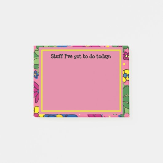 Roze bloemige takenlijst gepersonaliseerd post-it® notes (Voorkant)