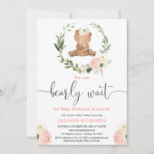 Roze bloemige teddybeer groen meisje babyshower kaart (Voorkant)