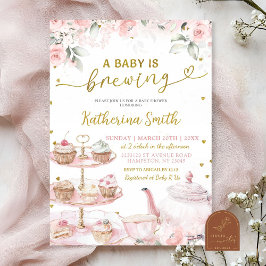 Roze Bloemige Thee Feest Baby is Op Komst Uitnodig Kaart