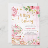 Roze Bloemige Thee Feest Baby Shower  Kaart (Voorkant)