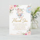 Roze Bloemige Thee Party Baby Shower Verjaardag Bedankkaart (Staand voorkant)
