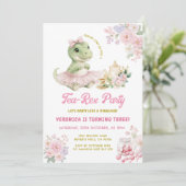 Roze bloemige thee-rex dinosaurus 3e verjaardag kaart (Staand voorkant)