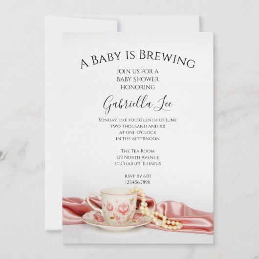 Roze Bloemige Theekopje Baby Brouwt Shower Kaart (Voorkant)