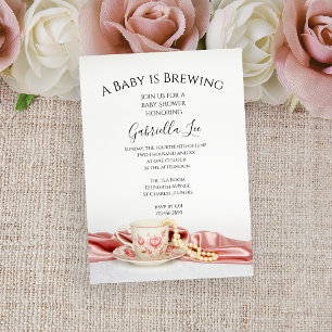 Roze Bloemige Theekopje Baby Brouwt Shower Kaart