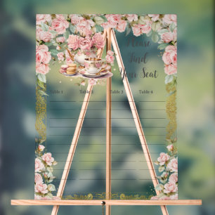 Roze Bloemige Theekrans Baby Bruidsstoelenkaart An Acryl Bord