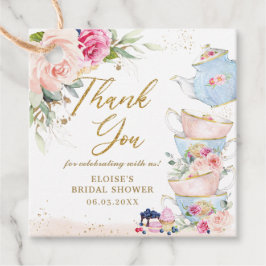 Roze bloemige theepartij baby shower verjaardag bedankjes labels