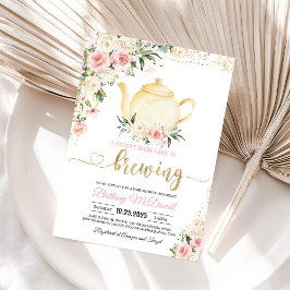 Roze bloemige theepartij voor meisje baby shower u kaart