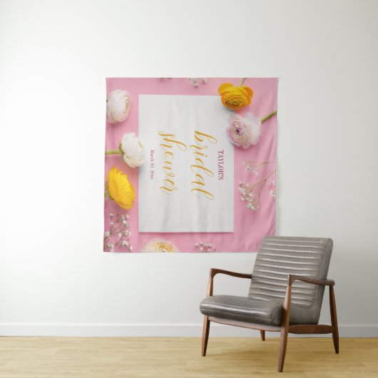 Roze Bloemige Thema Bruidsdouche Wandkleed (In Situ (horizontaal))