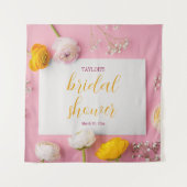 Roze Bloemige Thema Bruidsdouche Wandkleed (Voorkant)