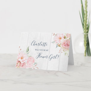Roze bloemige trouw bloemenmeisje voorstelkaart bedankkaart