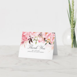 Roze bloemige trouw- dankjewels bedankkaart