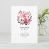 Roze Bloemige Trouw Kaart (Staand voorkant)