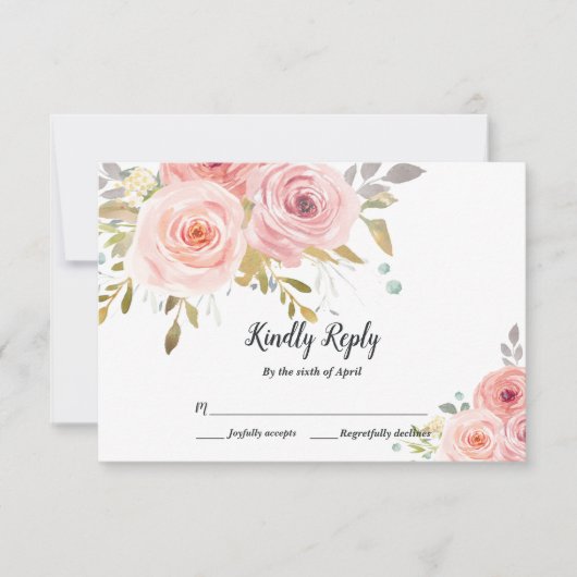 Roze Bloemige Trouw RSVP Kaart (Voorkant)