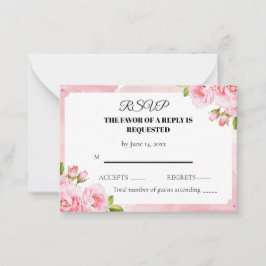 Roze bloemige trouw-RSVP kaart Notitiekaartje