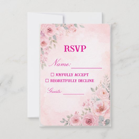 "Roze Bloemige Trouw RSVP Kaart Reactiekaart (Voorkant)
