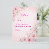 "Roze Bloemige Trouw RSVP Kaart Reactiekaart (Staand voorkant)