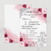 Roze bloemige trouw-RSVP kaart | Romantisch (Voorkant / Achterkant)