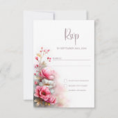 Roze Bloemige Trouw RSVP Kaartje (Voorkant)