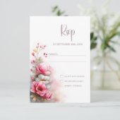 Roze Bloemige Trouw RSVP Kaartje (Staand voorkant)