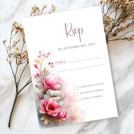 Roze Bloemige Trouw RSVP Kaartje