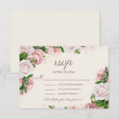Roze bloemige trouw-RSVP kalligrafie script RSVP Kaartje (Voorkant / Achterkant)