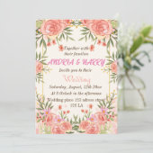 Roze bloemige trouw uitnodiging Uitnodiging (Staand voorkant)