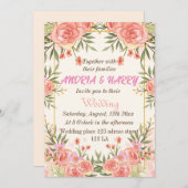 Roze bloemige trouw uitnodiging Uitnodiging (Voorkant / Achterkant)