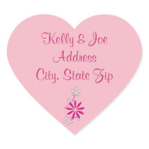 Roze bloemige trouwbloemen retouradres sticker